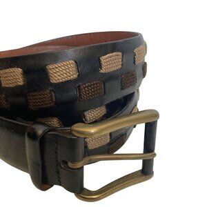 Stonegate Leather Belt Black With Brown Beige Accent Brass Buckle 44 Made In Usa